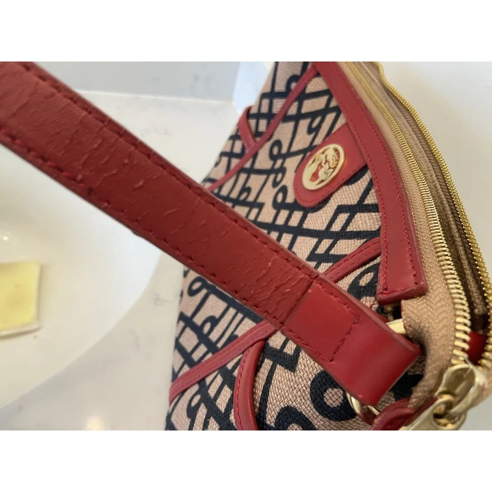 SPARTINA 449 Daufuskie Island Brown Black Linen Geometric Red‎ Leather Purse